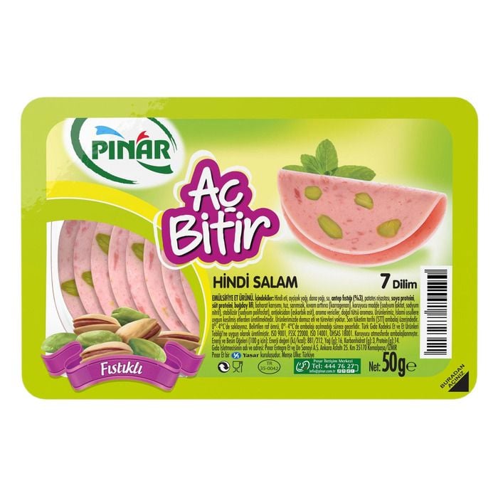 Pınar Aç Bitir Büyük Dilim Hindi Salam 50Gr Fıstıklı