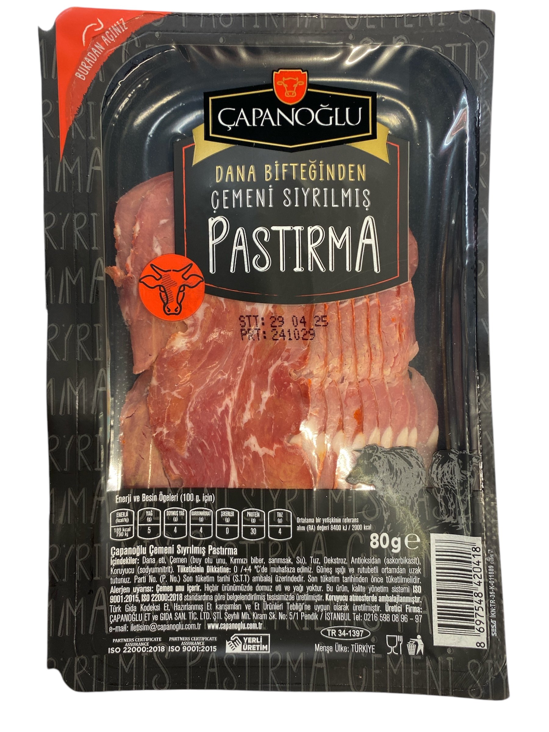 Çapanoğlu Dana Pastırma (Çemensiz) 80gr